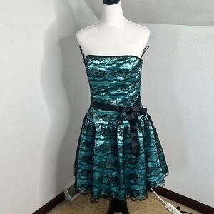 Gunne Sax Jessica McClintock 1980s Teal strapless party dress w/lace Size 11/12